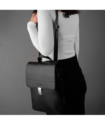 PAOLO PERUZZI Elegantný dámsky kožený batoh 3 v 1 | čierna