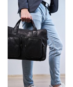 Brødrene Pánska kožená taška na notebook cez rameno | čierna