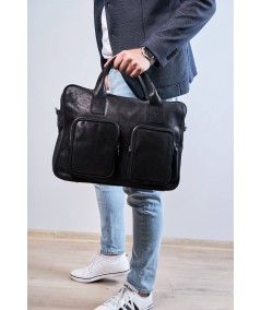 Brødrene Pánska kožená taška na notebook cez rameno | čierna