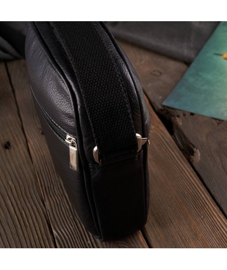 PAOLO PERUZZI Pánska kožená taška na rameno T-75-BL | čierna
