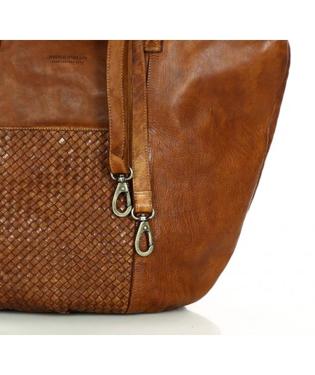 MARCO MAZZINI Dámska kožená shopper taška s vreckami - It bag | koňak