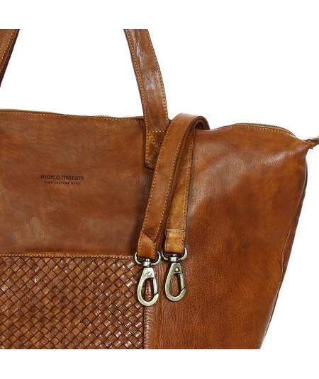 MARCO MAZZINI Dámska kožená shopper taška s vreckami - It bag | koňak