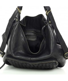 MARCO MAZZINI Kožená kabelka s funkciou batohu | čierna