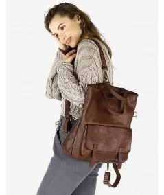 MARCO MAZZINI Kožená taška & batoh s predným vreckom | hnedá