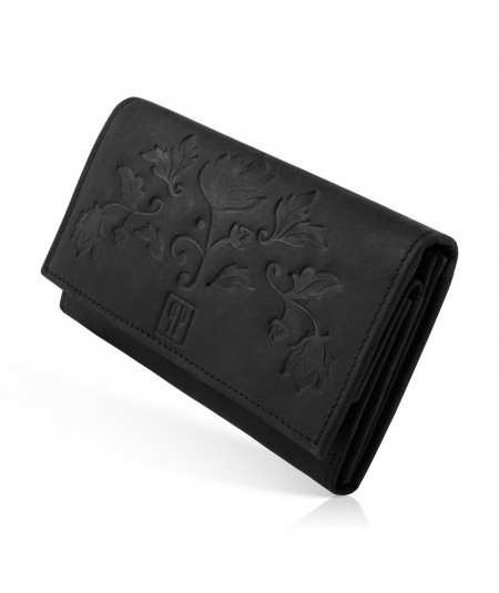 PAOLO PERUZZI Kožená peňaženka s motívom T-44-BL | čierna