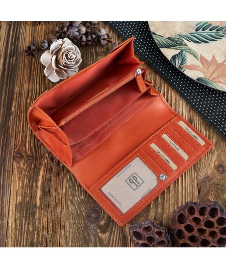 PAOLO PERUZZI Dámska kožená peňaženka s geometrickými vzormi IN-58-OR | oranžová