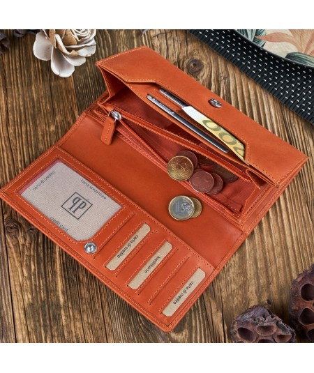 PAOLO PERUZZI Dámska kožená peňaženka s geometrickými vzormi IN-58-OR | oranžová