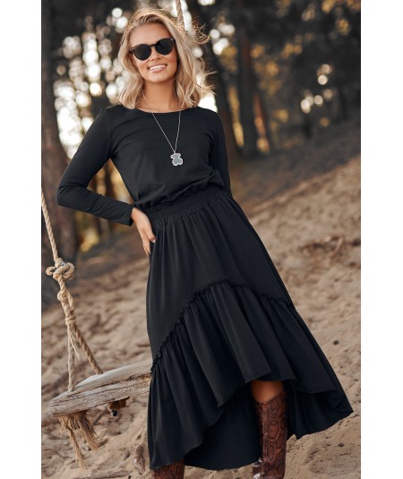 Makadamia Maxi šaty s volánmi M573 | čierna