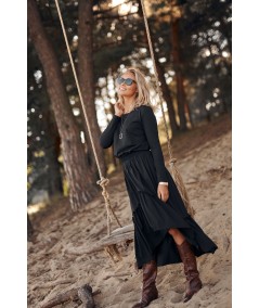 Makadamia Maxi šaty s volánmi M573 | čierna