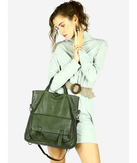 MARCO MAZZINI Kožená taška & batoh s predným vreckom | zelená