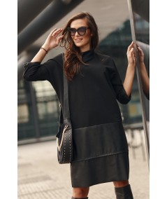 Numinou Oversize šaty s prvkami z eko kože NU318 | čierna