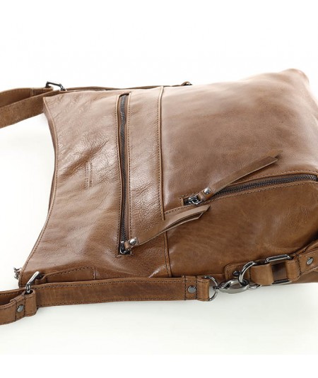 MARCO MAZZINI Dámska kožená taška s vreckami | hnedá koňak