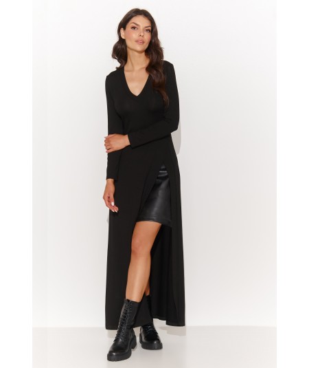 Numinou Viskózové šaty so zaujímavým rozparkom NU446 | čierna