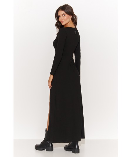 Numinou Viskózové šaty so zaujímavým rozparkom NU446 | čierna