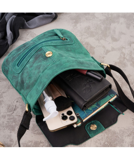 PAOLO PERUZZI Dámska kožená taška cez rameno T-61-GR | zelená
