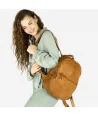 MARCO MAZZINI Dámsky dvojkomorový vintage kožený batoh | hnedá camel