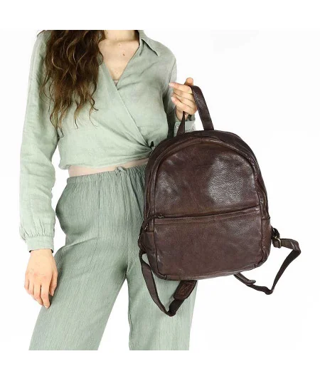 MARCO MAZZINI Dámsky dvojkomorový vintage kožený batoh | hnedá