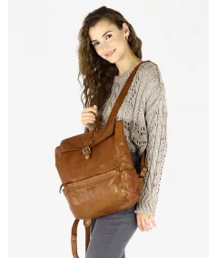 MARCO MAZZINI Dámsky kožený batoh na notebook | hnedá camel