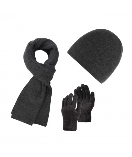 PAOLO PERUZZI Pánska súprava čiapka + šál + rukavice ZES-29-GR | grafit