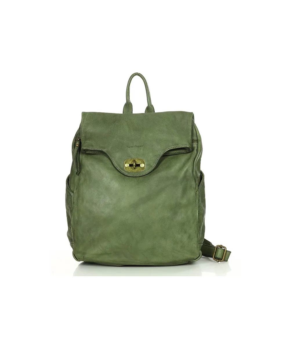 MARCO MAZZINI Veľký dámsky kožený batoh Handmade | zelená