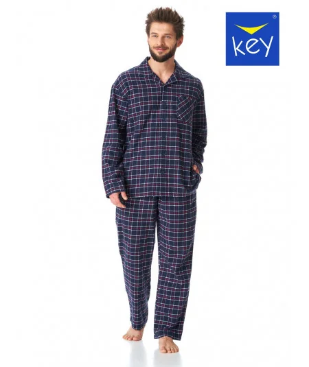 KEY Pánske flanelové pyžamo | tmavomodrá