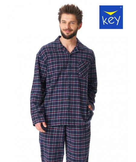 KEY Pánske flanelové pyžamo | tmavomodrá