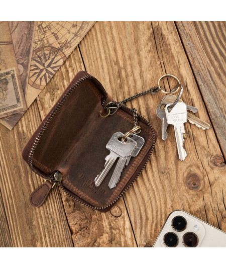 PAOLO PERUZZI Vintage kožené puzdro na kľúče, karty a drobné príslušenstvo SI-07-BR | hnedá