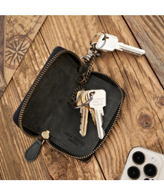 PAOLO PERUZZI Vintage kožené puzdro na kľúče, karty a drobné príslušenstvo SI-07-BL | čierna