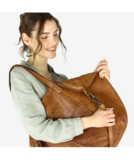 MARCO MAZZINI Dámska kožená shopper taška - It bag | camel