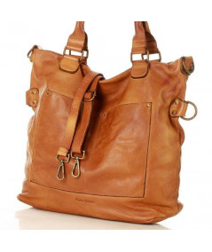 MARCO MAZZINI Kožená shopper taška Vintage bag Vera pelle | camel