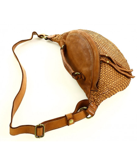 MARCO MAZZINI Kožená pletená taška | hnedá camel