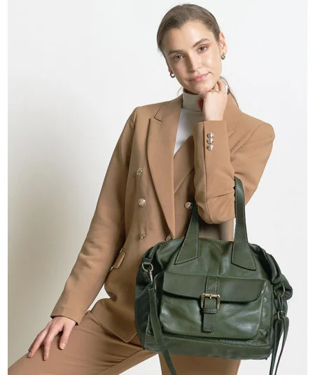 MARCO MAZZINI Vintage kožená shopper kabelka | zelená