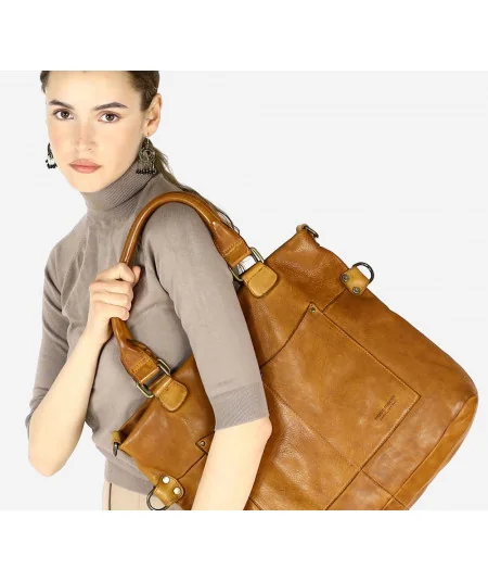 MARCO MAZZINI Veľká kožená shopper taška | camel