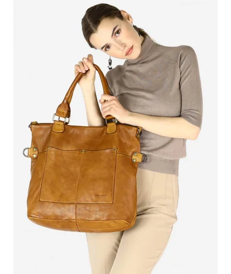 MARCO MAZZINI Veľká kožená shopper taška | camel