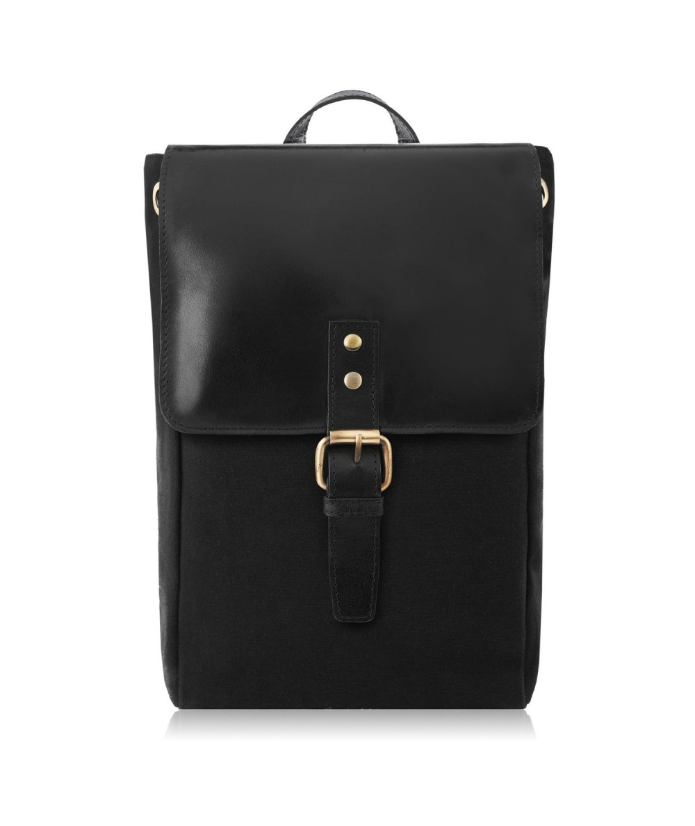 PAOLO PERUZZI Dámsky Vintage batoh z plátna a pravej kože SI-04-BL | čierna