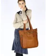 MARCO MAZZINI Vintage taška na rameno s tromi vreckami z prírodnej kože | hnedá camel