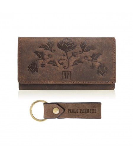 PAOLO PERUZZI Dámska kožená peňaženka a kľúčenka Vintage ZUP-95-HBR | hnedá