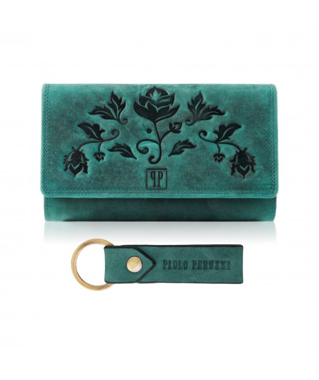PAOLO PERUZZI Dámska kožená peňaženka a kľúčenka Vintage ZUP-95-GR | zelená