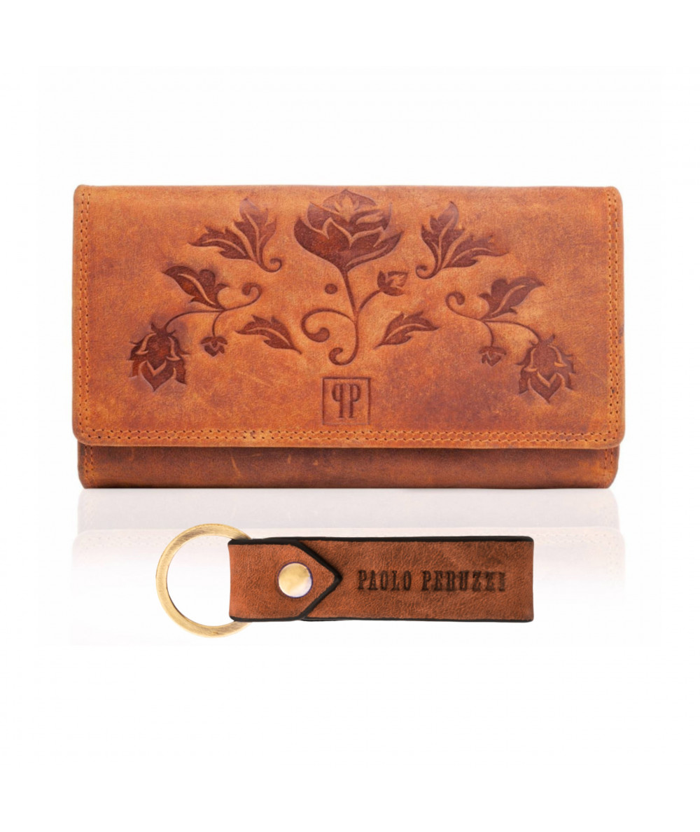 PAOLO PERUZZI Dámska kožená peňaženka a kľúčenka Vintage ZUP-95-OR | oranžová