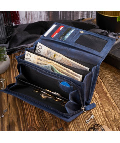 PAOLO PERUZZI Dámska kožená peňaženka a kľúčenka Vintage ZUP-95-DB | tmavomodrá