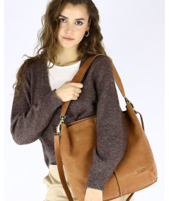 MARCO MAZZINI Kožená taška na rameno hobo bag | hnedá camel
