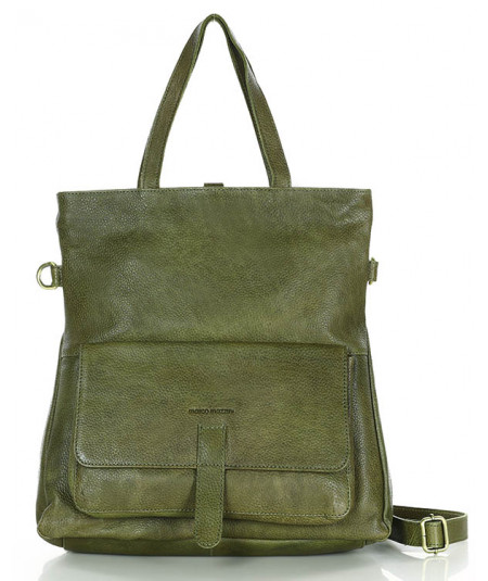 MARCO MAZZINI Kožená taška & batoh s vreckom l olivovo zelená