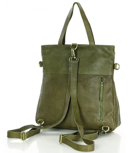 MARCO MAZZINI Kožená taška & batoh s vreckom l olivovo zelená