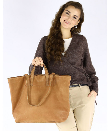MARCO MAZZINI Veľká kožená shopper taška | hnedá camel