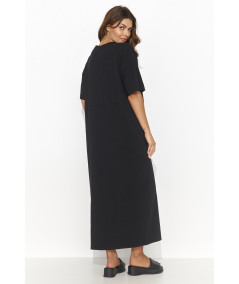 Numinou Bavlnené maxi oversize šaty s rozparkom NU466 | čierna