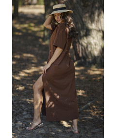 Numinou Bavlnené oversize šaty s rozparkom NU466 | čokoláda
