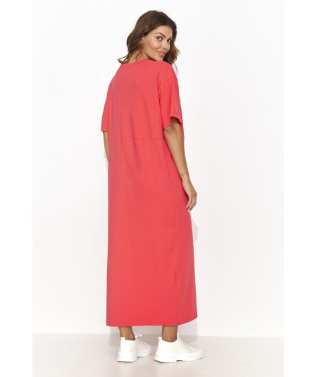 Numinou Bavlnené maxi oversize šaty s rozparkom NU466 | koralová