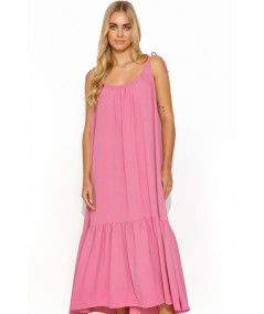 Makadamia Dlhé voľné šaty s viazanými ramienkami M836 | baby pink