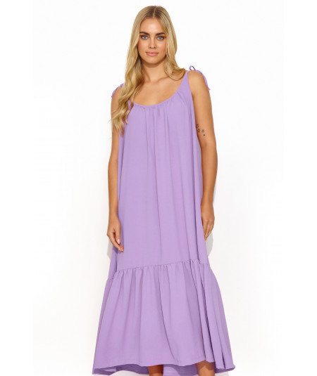 Makadamia Dlhé voľné šaty s viazanými ramienkami M836 | fialová