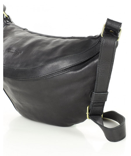 MARCO MAZZINI Veľká kožená kabelka cez rameno s polmesiacom | čierna